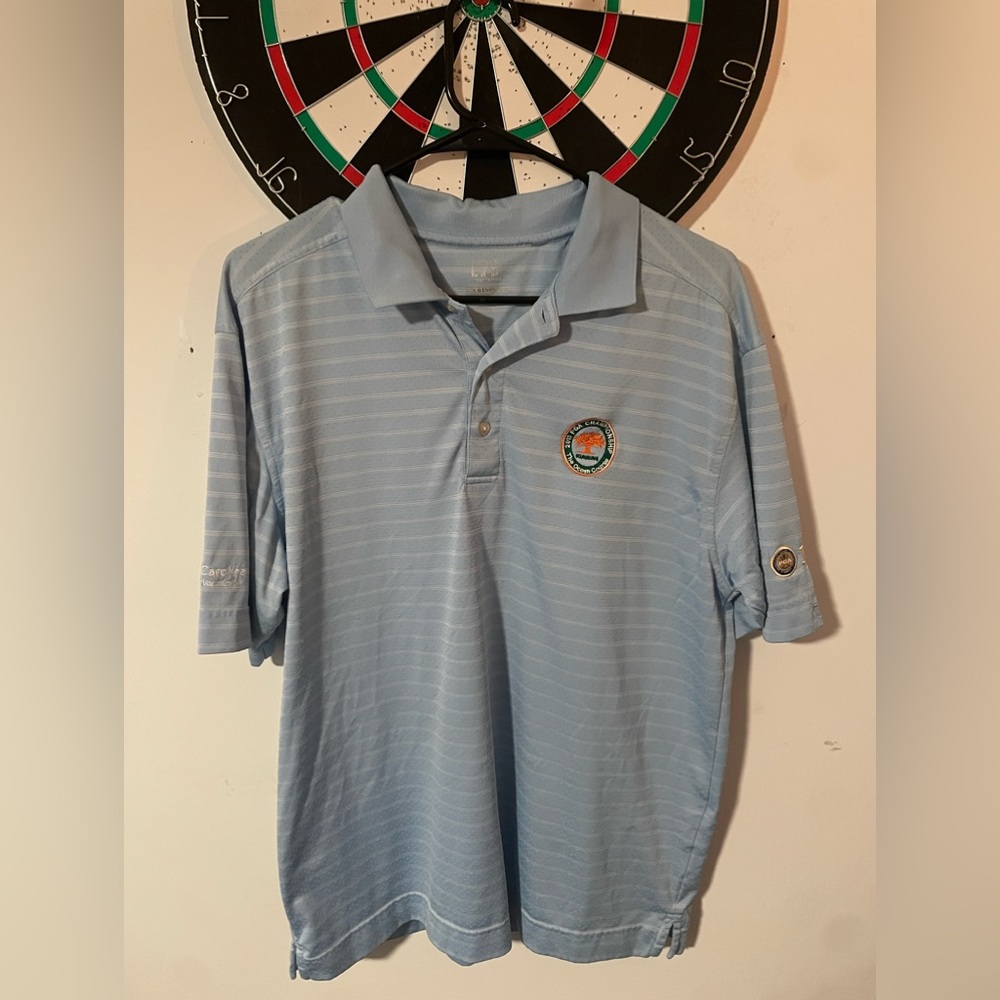 Vintage blue and white striped Official PGA golf polo shirt
